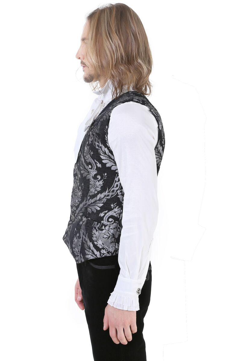 GILET HOMME GOTHIQUE STEAMPUNK VICTORIEN BROCARD GRIS