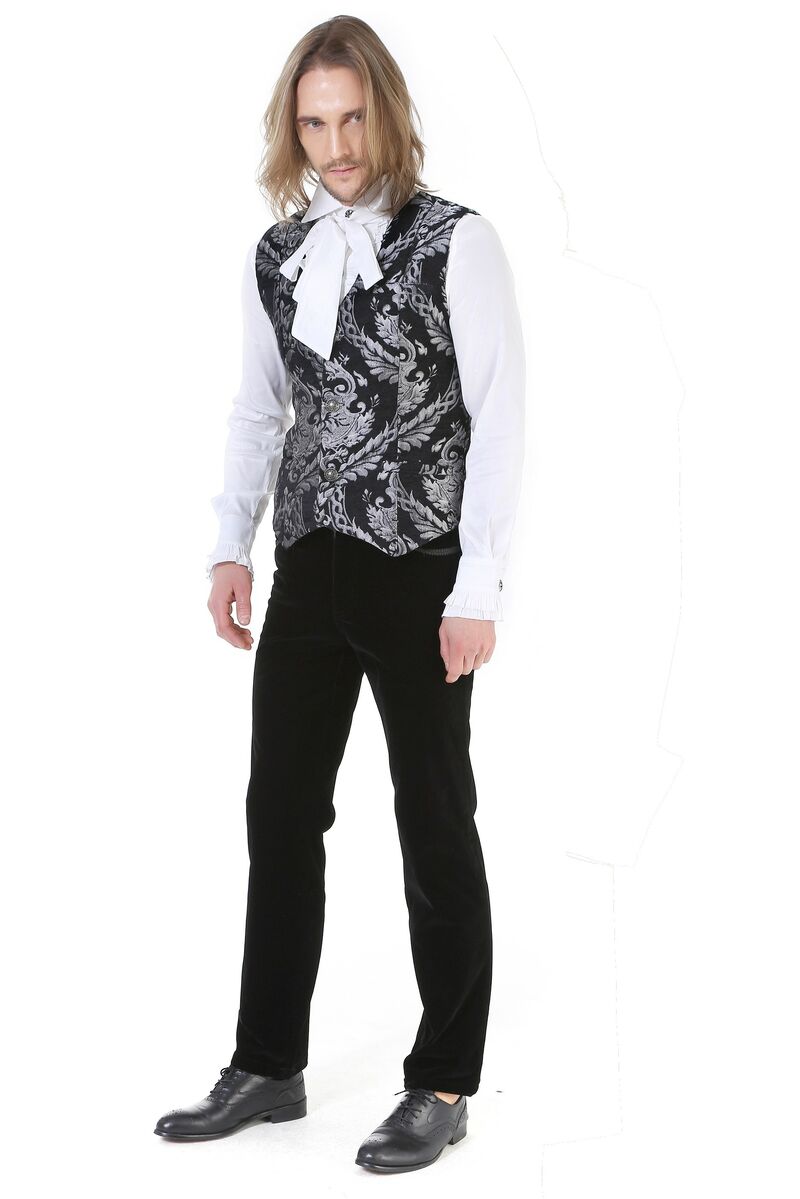 GILET HOMME GOTHIQUE STEAMPUNK VICTORIEN BROCARD GRIS