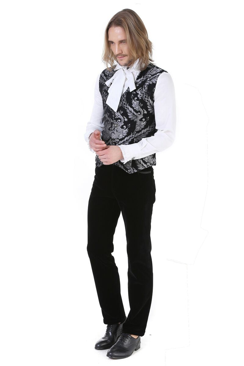 GILET HOMME GOTHIQUE STEAMPUNK VICTORIEN BROCARD GRIS