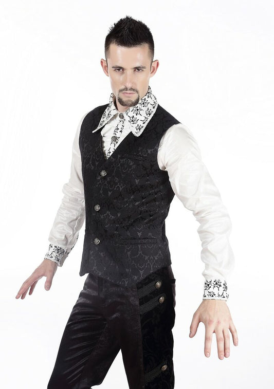 Gilet Gothique Steampunk Victorien Brocard Noir