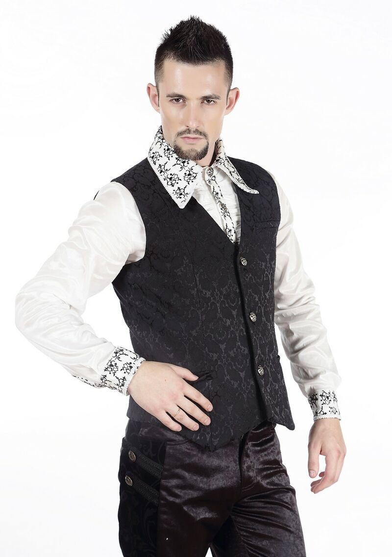 Gilet Gothique Steampunk Victorien Brocard Noir