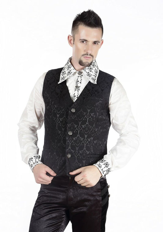 Gilet Gothique Steampunk Victorien Brocard Noir
