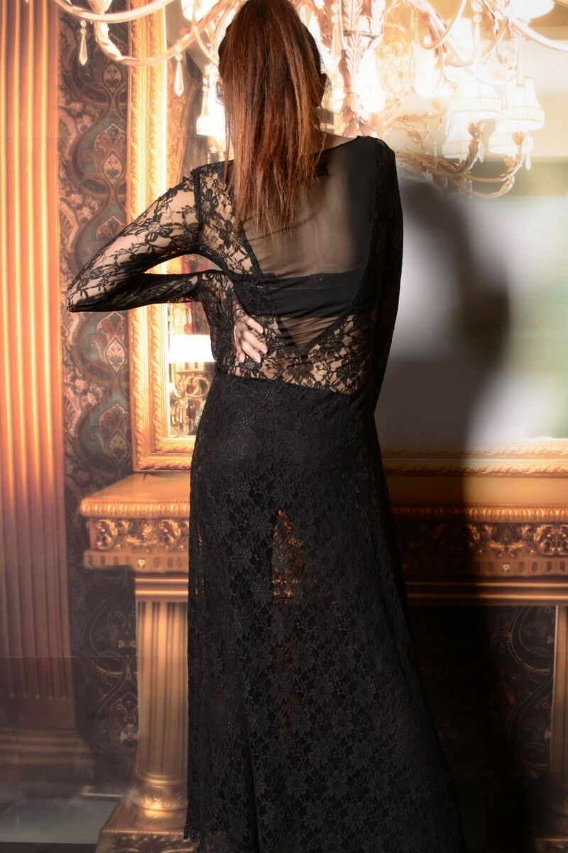 Robe longue gothique en dentelle Noir