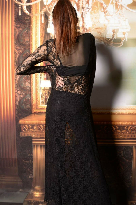Robe longue gothique en dentelle Noir