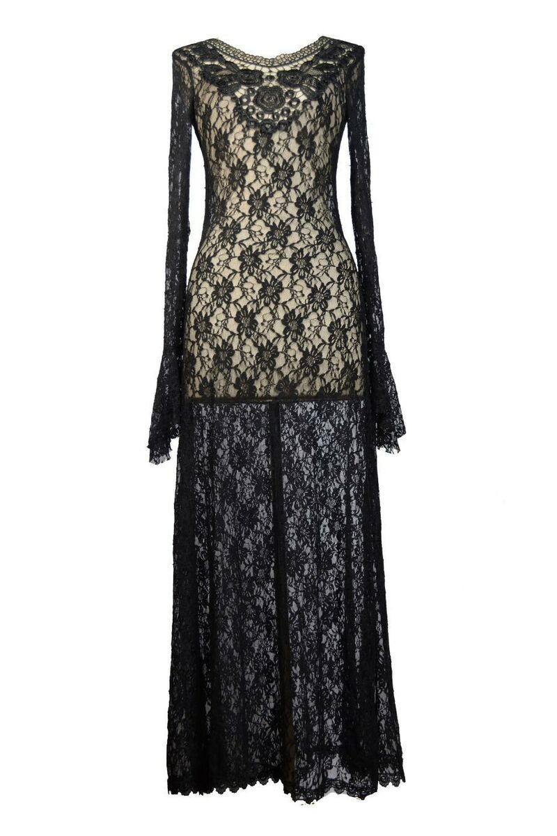 Robe longue gothique en dentelle Noir