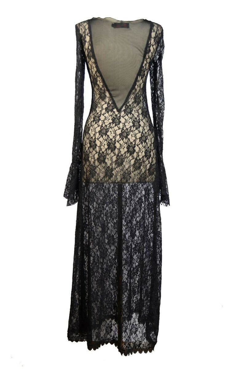 Robe longue gothique en dentelle Noir