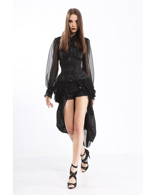 SERRE-TAILLE GOTHIQUE NOIR AVEC TRAÎNE