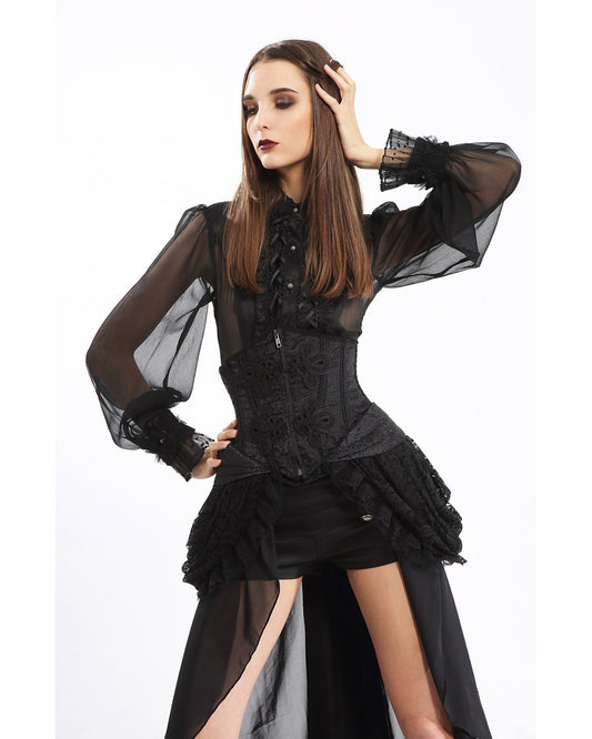 SERRE-TAILLE GOTHIQUE NOIR AVEC TRAÎNE