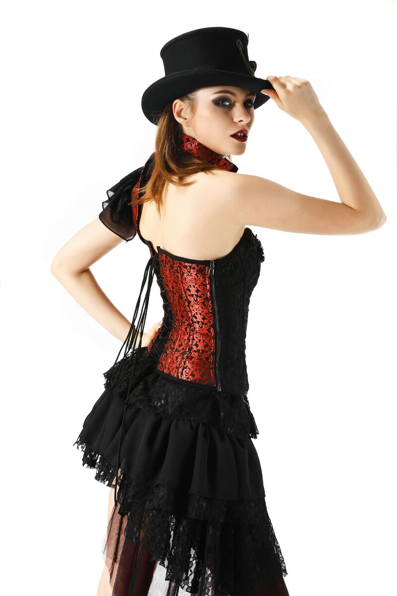 Tops bustier burlesque rouge